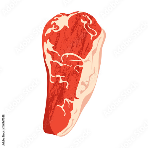 Sirloin beef steak cut. Meat rib fillet strip, grilled barbecue protein ingredient, fresh sirloin steak slice for restaurant menu. Vector isolated illustration