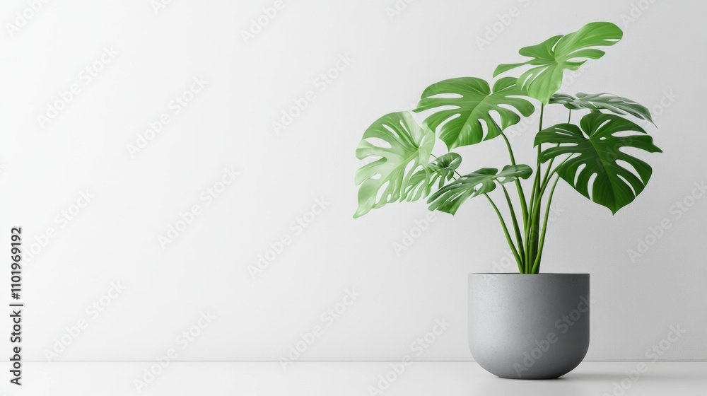 clean image of a large leaf house plant Monstera deliciosa in a gray pot on a white background clean image of a large leaf house plant Monstera deliciosa in a gray pot on a white background