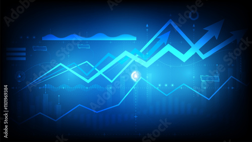 Stock market investment trading graph in graphic concept suitable for financial investment or Economic trends business idea on blue background. Vector illustration design.	