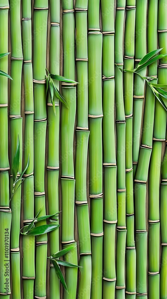 Fototapeta premium Green Bamboo Stalks Wall Texture - Natural Background