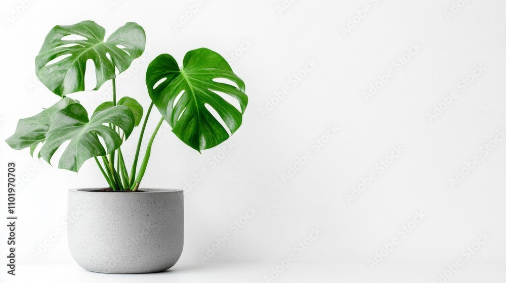 clean image of a large leaf house plant Monstera deliciosa in a gray pot on a white background clean image of a large leaf house plant Monstera deliciosa in a gray pot on a white background