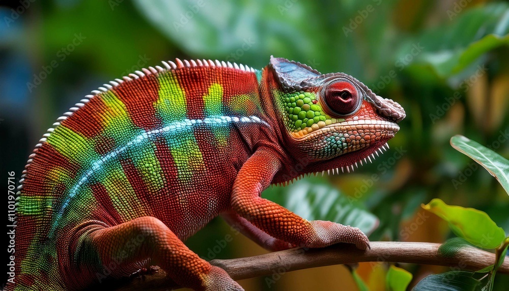 Fototapeta premium A close-up of a colorful chameleon blending into its surroundings