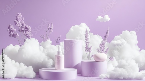 Lavender Cloudscape Serene Cosmetic Product Display