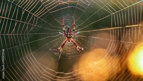 A close-up of a delicate spider spinning its intricate web photo