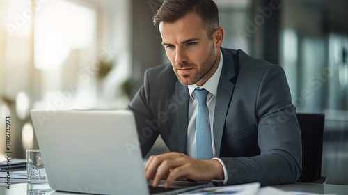 In a sleek conference room, the businessman shares strategic ideas with colleagues, projecting data from his laptop onto a screen.