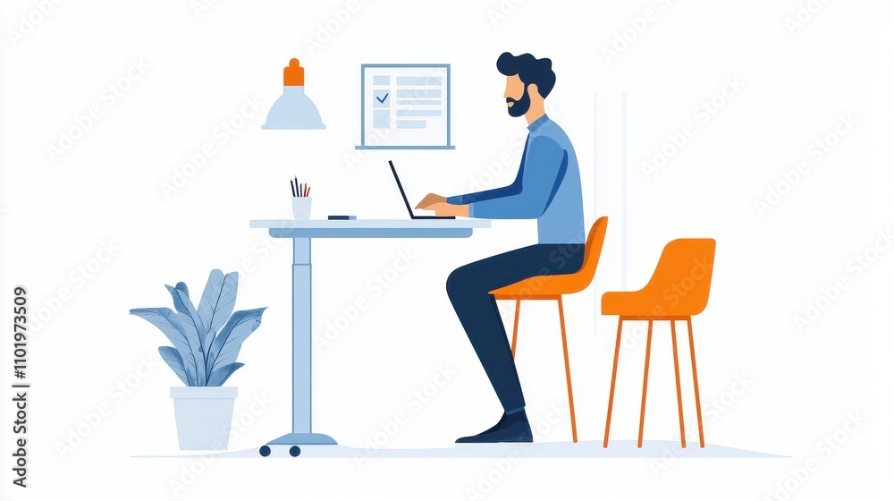 A man is sitting at a desk with a laptop A man is sitting at a desk with a laptop