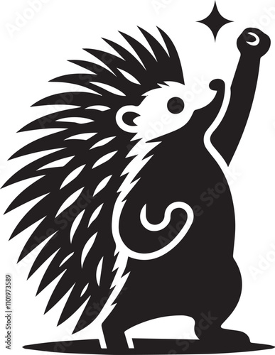 A hedgehog standing on its hind legs cheering vector silhouette