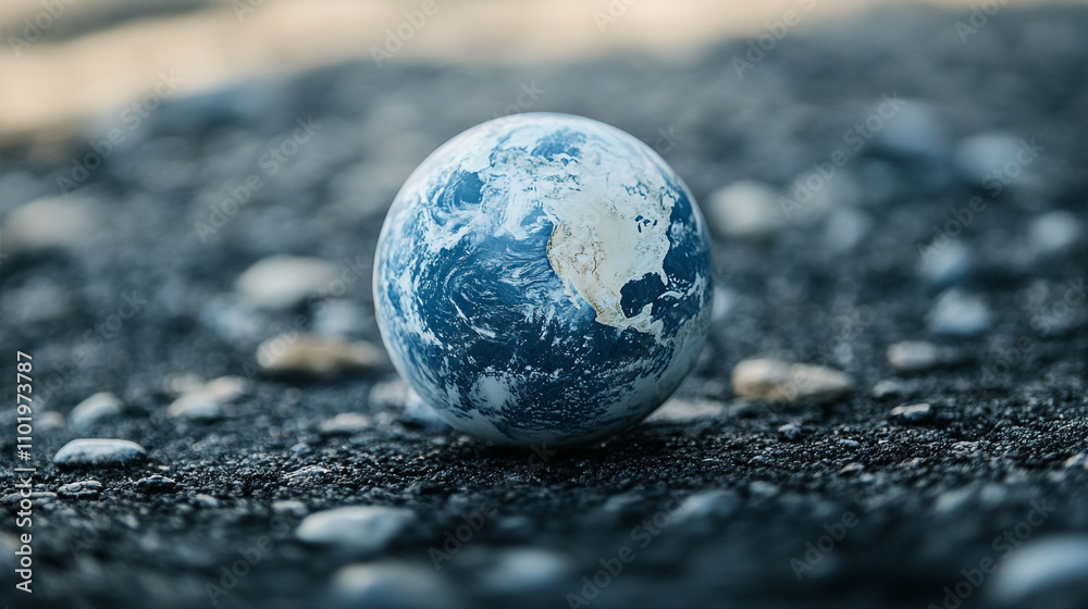 Earth globe resting on gravel surface under natural light during daytime Earth globe resting on gravel surface under natural light during daytime