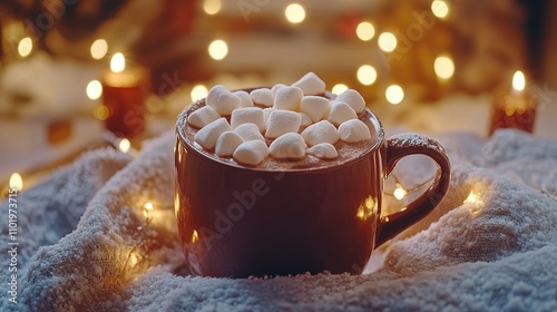 Warm Cocoa with Marshmallows, Cozy Winter Night Atmosphere