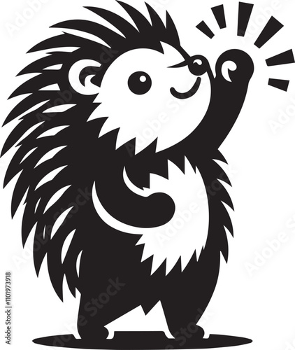A hedgehog standing on its hind legs cheering vector silhouette