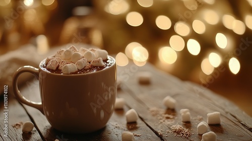 Cozy Winter Mug of Hot Chocolate Topped with Marshmallows