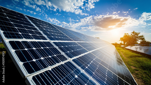 Solar Panels with Sunset Glow