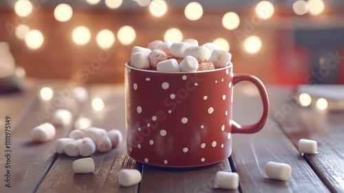Festive Hot Chocolate with Marshmallows in a Red Polka Dot Mug