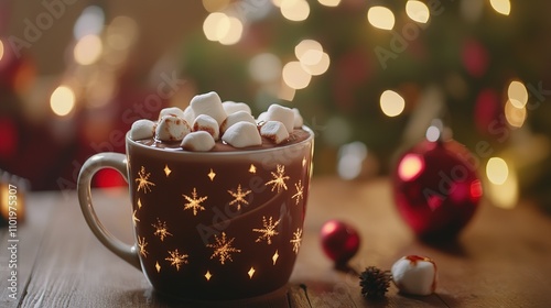 Festive Hot Chocolate with Marshmallows in a Snowflake Mug
