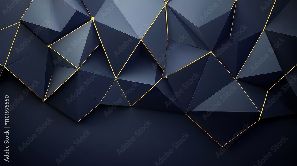 Luxurious dark blue abstract polygonal pattern seamlessly combined with a gold background for website, poster, brochure, and presentation template designs. Rendered in 3D using generative AI. Luxurious dark blue abstract polygonal pattern seamlessly combined with a gold background for website, poster, brochure, and presentation template designs. Rendered in 3D using generative AI.