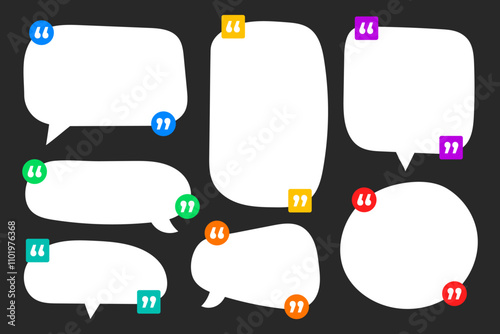 Set of communication quote box frame templates. Colorful speech bubble. Vector illustration.