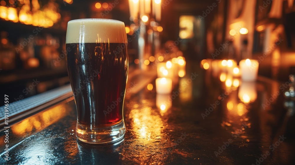 Aesthetic Dark Beer in Cozy Bar Setting Aesthetic Dark Beer in Cozy Bar Setting