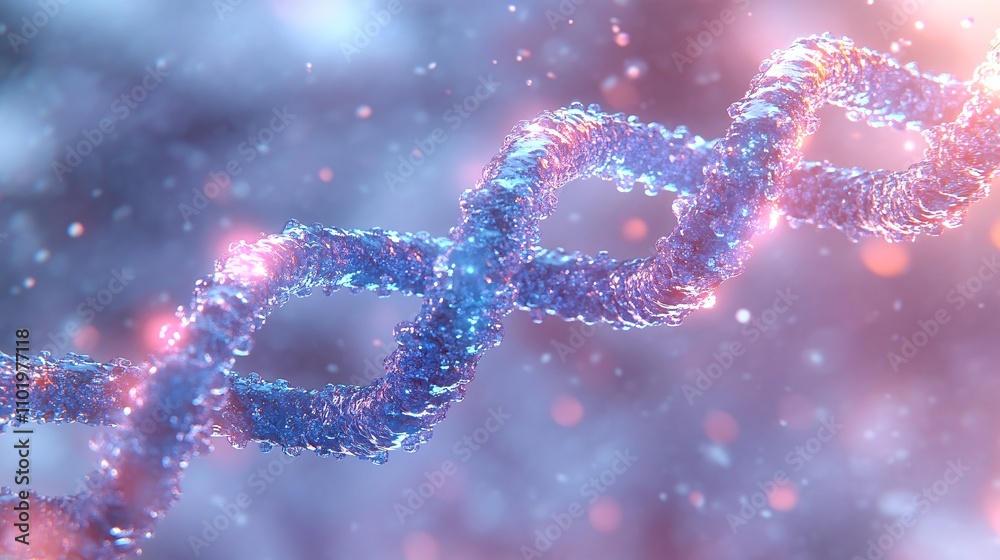 Glowing Blue 3D DNA Strand with Soft Lighting Effects Glowing Blue 3D DNA Strand with Soft Lighting Effects