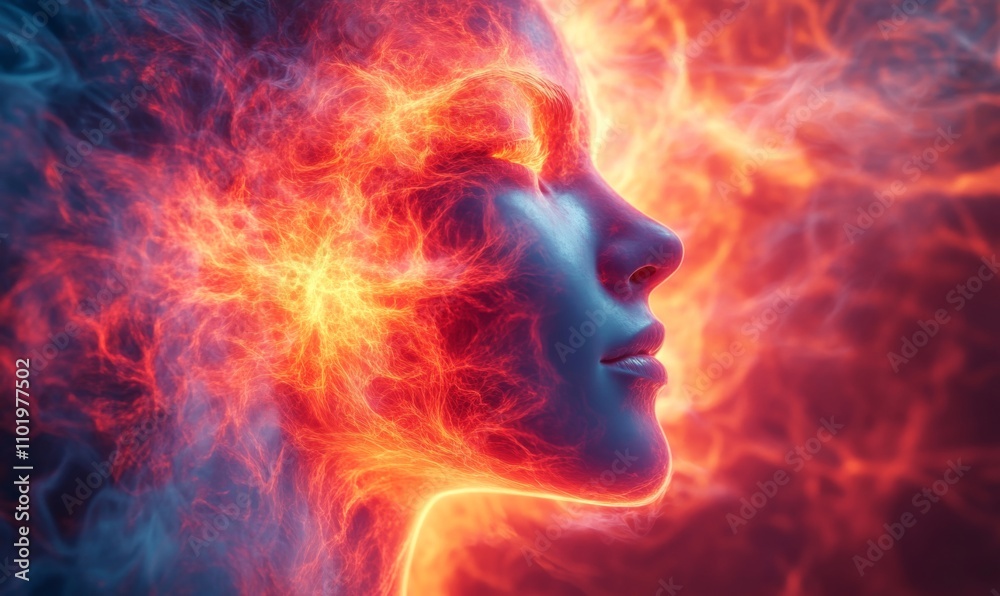Psychedelic energy waves radiating from a glowing neon core, spiritual transformation, 3D illustration Psychedelic energy waves radiating from a glowing neon core, spiritual transformation, 3D illustration