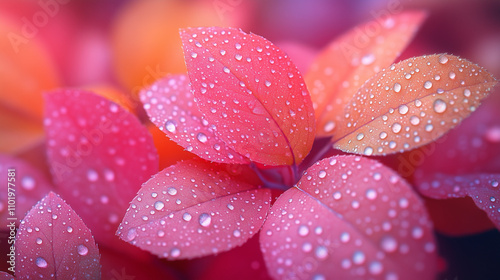 Pink Leaves with Dewdrops