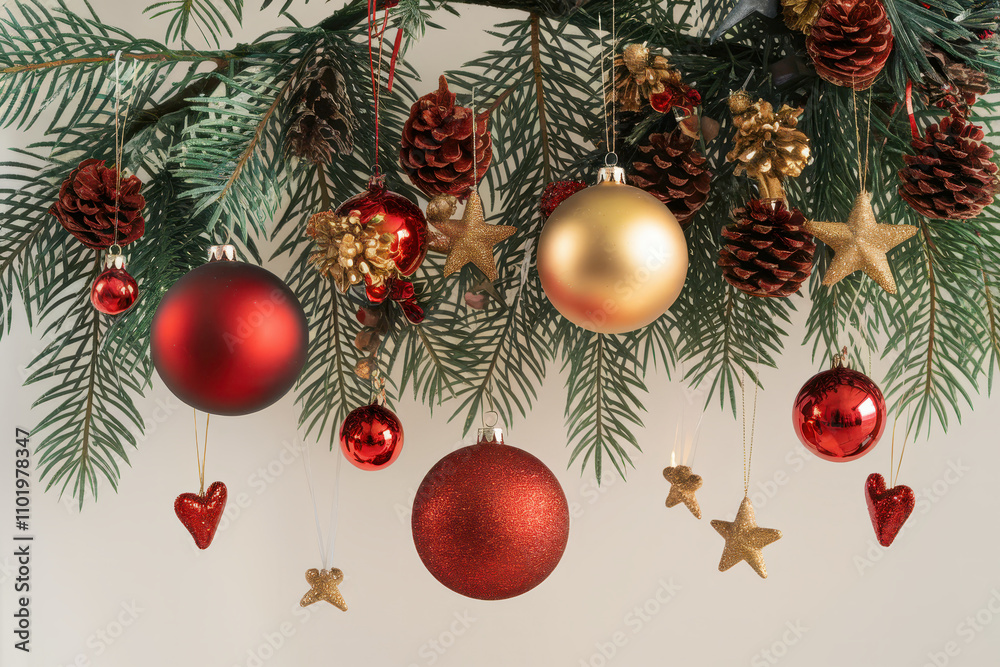 Festive Christmas Decorations with Tree Branches Indoor Setting Holiday Decor Cozy Atmosphere Close-up View Seasonal Spirit Festive Christmas Decorations with Tree Branches Indoor Setting Holiday Decor Cozy Atmosphere Close-up View Seasonal Spirit