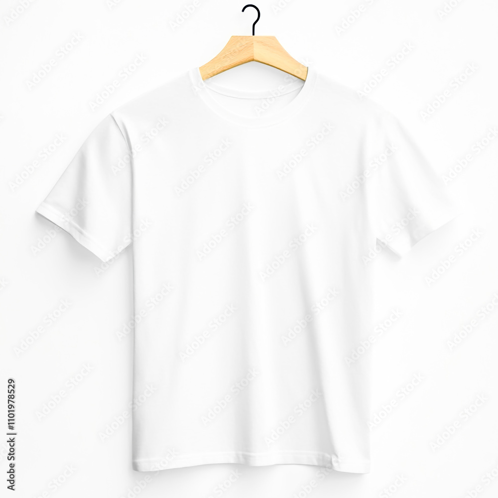Plain white t-shirt displayed on a clean white background for mockup design purposes Plain white t-shirt displayed on a clean white background for mockup design purposes
