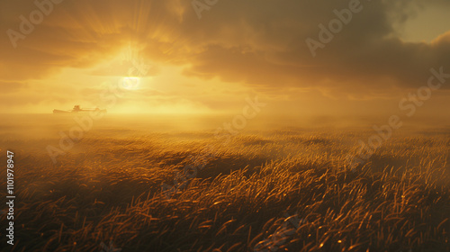 Misty Sunrise Over Rural Fields