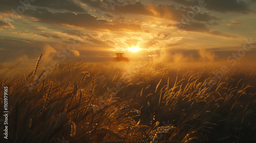Sunlit Wheat Field with Storm Clouds