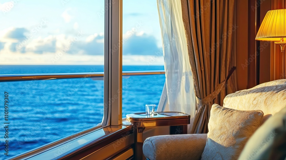 Fototapeta premium Luxurious Cruise Ship Cabin Ocean View