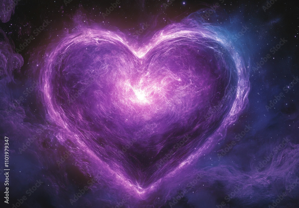 Cosmic Heart Symbolizing Love and Connection in a Stunning Purple Nebula with Stars and Whirls of Galactic Matter in a Mystical Universe Setting Cosmic Heart Symbolizing Love and Connection in a Stunning Purple Nebula with Stars and Whirls of Galactic Matter in a Mystical Universe Setting