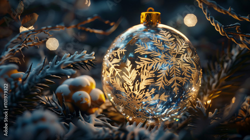 Glittering Snow Globe with Pinecones