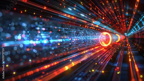 A captivating abstract background with blurred light trails vibrant neon colors and dynamic high tech visuals evoking a futuristic sci fi inspired digital landscape