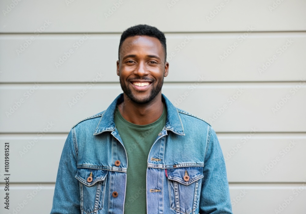 Happy young man smiling against a light grey wall Happy young man smiling against a light grey wall