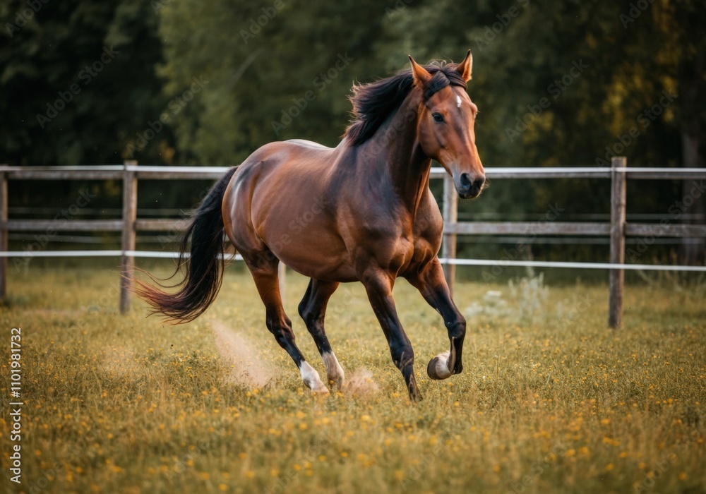 Majestic Brown Horse Galloping in a Field Majestic Brown Horse Galloping in a Field