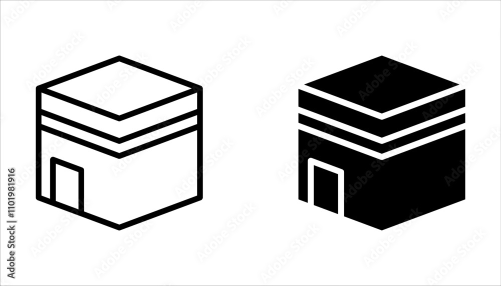 Kaaba icon set. Saudi Arabia stone building or mecca landmark symbol on white background Kaaba icon set. Saudi Arabia stone building or mecca landmark symbol on white background