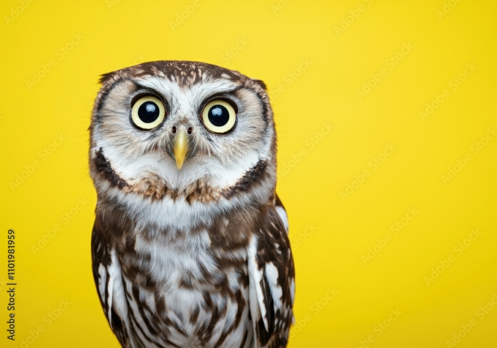 Fototapeta premium Owl Portrait Against Yellow Background