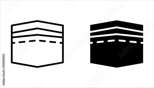 Kaaba icon set. Saudi Arabia stone building or mecca landmark symbol on white background