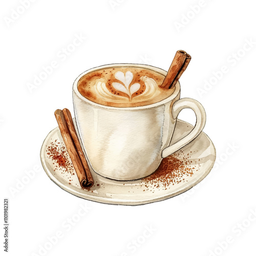 cappuccino with cinnamon vector illustration in watercolor style