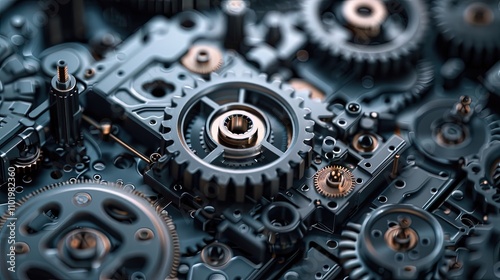 Detailed macro view of interconnected brass gears and cogs, highlighting mechanical precision, engineering, and intricate craftsmanship.