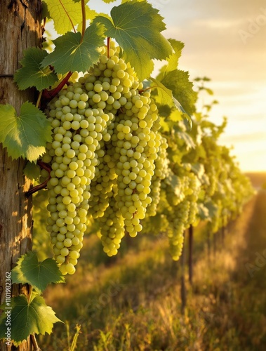 abundant sauvignon blanc grapes hanging from vine in vineyard, abundant, grapes