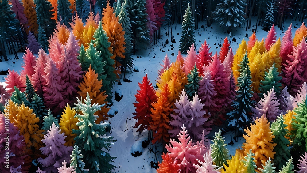 Obraz premium Colorful Winter Forest: An Aerial View