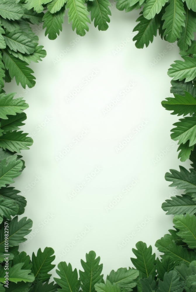 Floral frame template. Green leaves border. Leaf frame banner