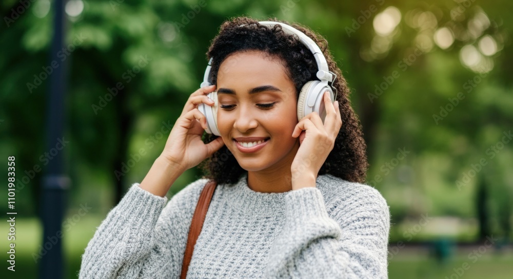 Young Woman Enjoying Music in a Park Young Woman Enjoying Music in a Park