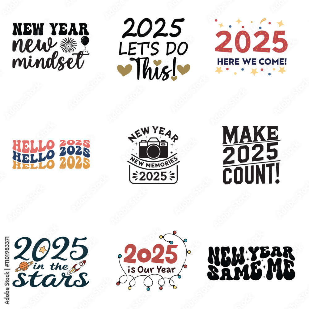 Obraz premium Festive Typography Collection for a 2025 New Year Vector Set