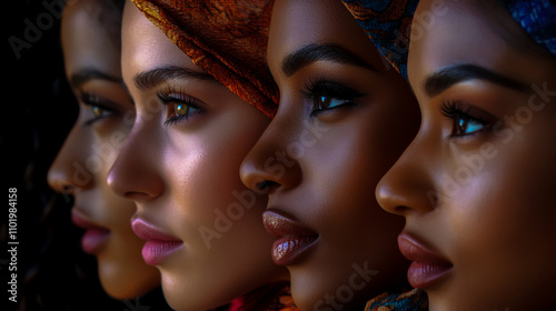 Multi-ethnic diversity and beauty. Group of different ethnicity women photo