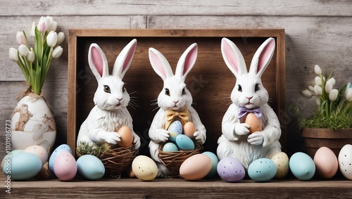 Easter rabbit with wooden sign 