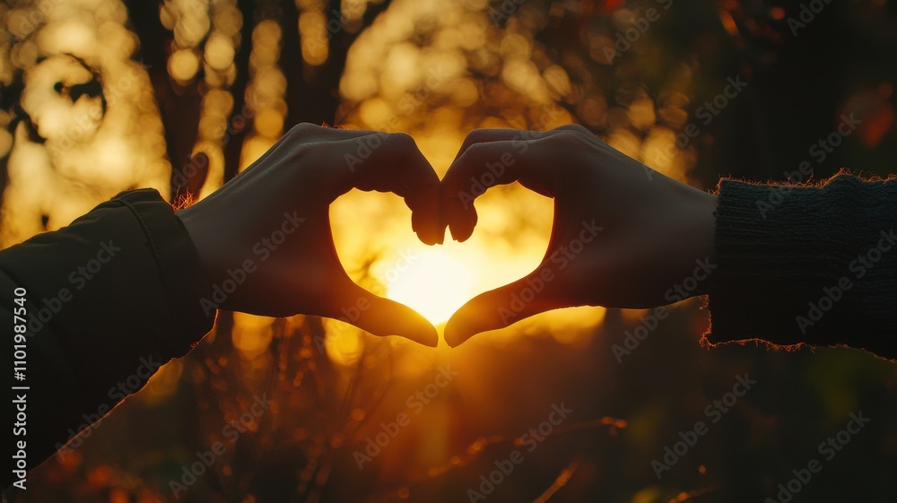 Hands Framing Sun in Heart Shape Hands Framing Sun in Heart Shape