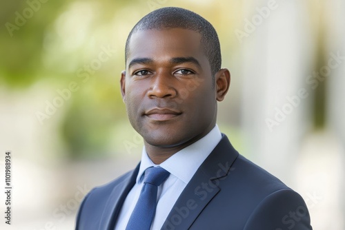 Confident business professional wearing navy suit for official portrait photo