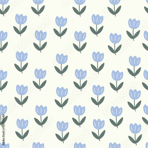 Blue tulips seamless pattern. Vector illustration for wallpaper, scrapbooking, wrapping paper.