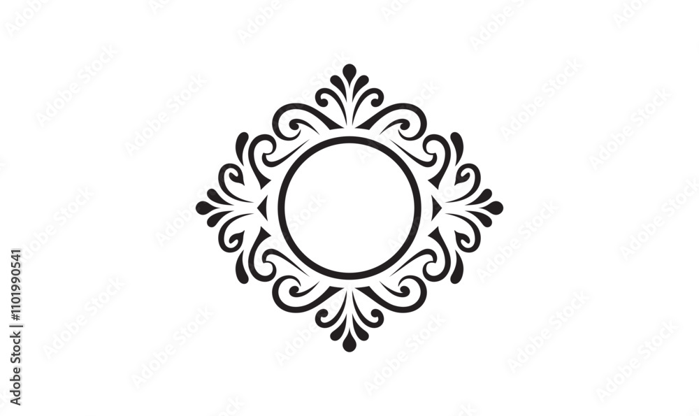 Fototapeta premium Decorative Border Round Frame Ornamental Circle Line Art fashion logo design vector Illustration